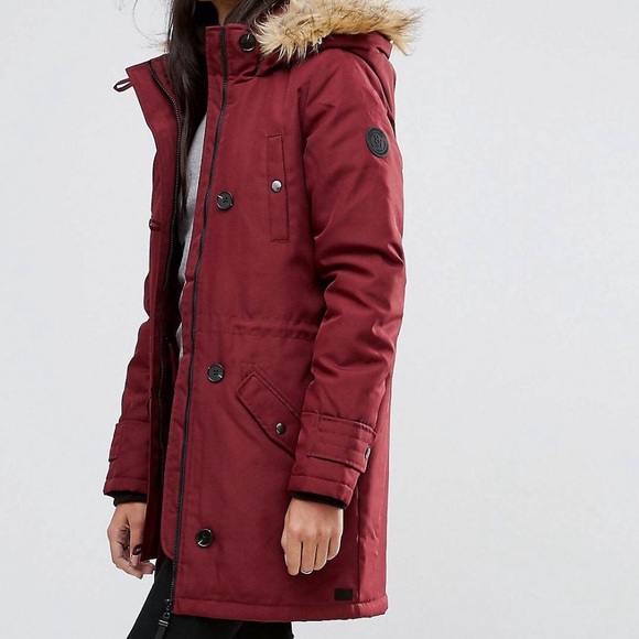 Tall Burgundy Hooded Faux Fur Coat - Picture 4 of 5